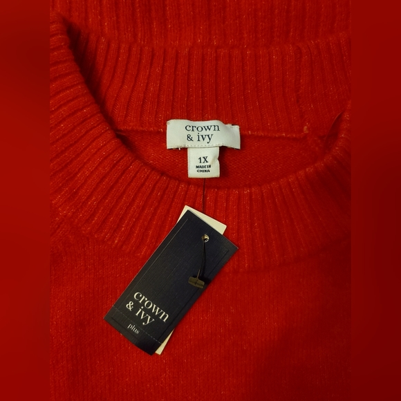 Ladies Plus 1X Crown & Ivy Balloon Sleeve Solid Sweater Red NWT - Picture 4 of 4